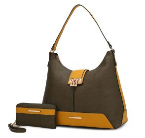 MKF Collection Graciela Color-Block Vegan Leather Women's Hobo Bag by Mia k (Color: Olive Mustard, Material: Polycarbonate)