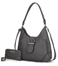 MKF Collection Juliette Shoulder Handbag with Matching Wallet Vegan Leather Women by Mia K (Color: Charcoal, Material: Vegan Leather)
