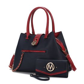 MKF Collection Edith Vegan Leather Women Tote Handbag with wallet by Mia K (Color: Navy, Material: Vegan Leather)