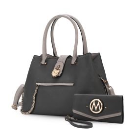 MKF Collection Edith Vegan Leather Women Tote Handbag with wallet by Mia K (Color: Charcoal, Material: Vegan Leather)