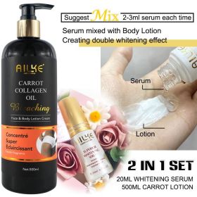AILKE Brightening Moisturizing Whitening Body Lotion, Suitable For Black & Dark And Brown Skin Care Large Bottle With Pump 500ML (Color: 2 in 1 Set CARROT)